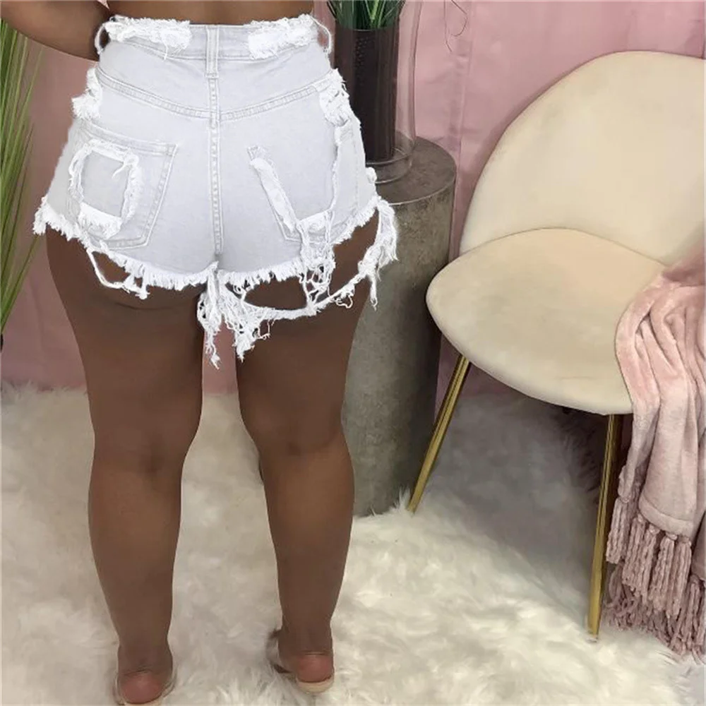 Hot Sale High Waist Ripped Tassel Denim Shorts For Women Fashion Sexy Stretch Shorts Jeans New Trendy Skinny Shorts Streetwear