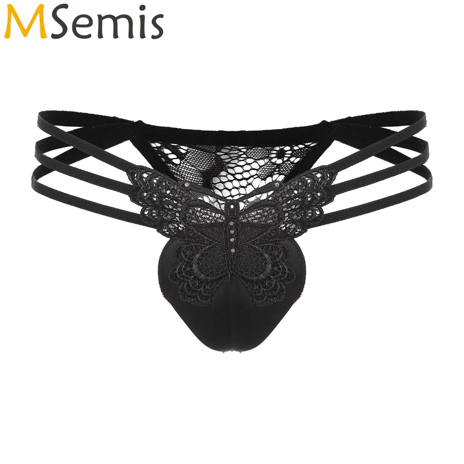 

Мужские Трусы-стринги с вышивкой бабочки, контурная сумка, стринги с Т-образной спиной, нижнее белье для акустики, трусики с низкой посадкой