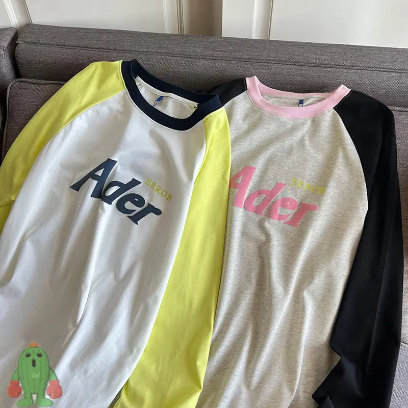 

Men Women ADERERROR T Shirt Raglan Sleeves Contrast Patchwork Long Sleeve Ader T-shirts