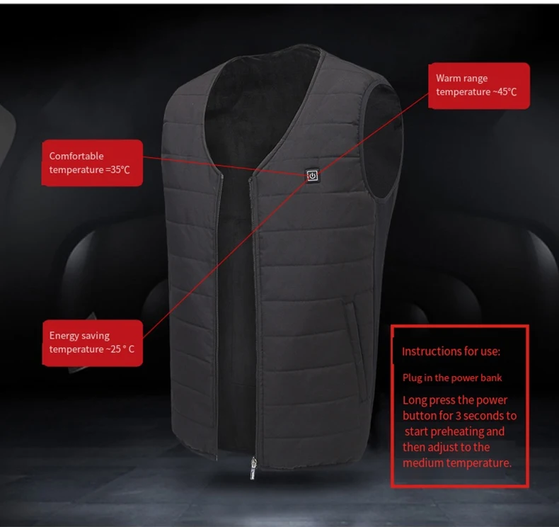 New graphene electric vest USB three stop intelligent constant temperature heating suit men and women fishing vest
