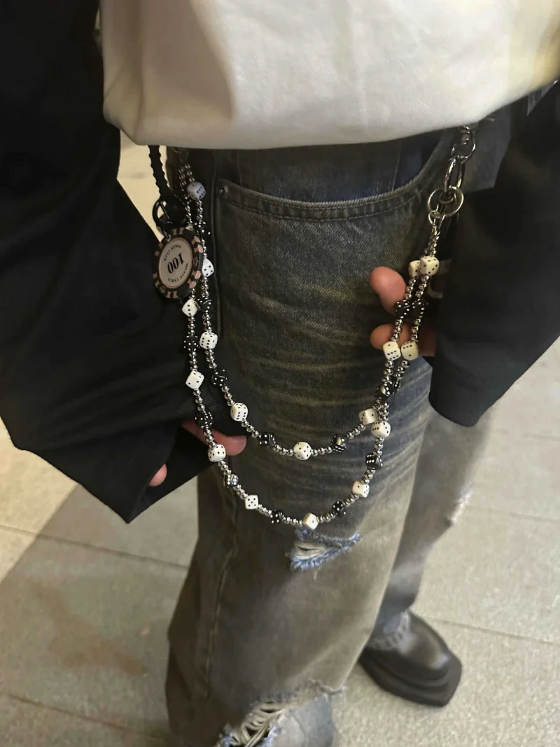 Цепочка для брюк с жемчугом цепочка на талию двухслойная черно-белой сумки