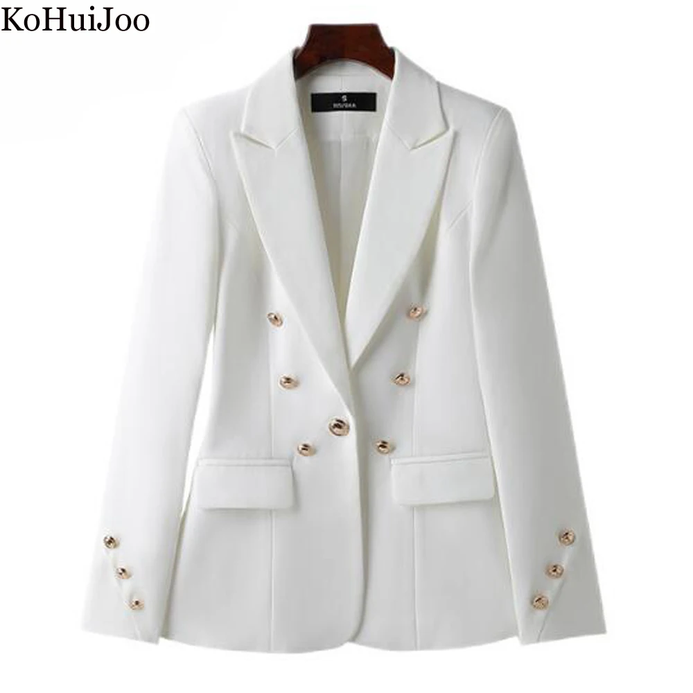 

KoHuiJoo Double Breasted Fashion White Blazer Womens 2022 Plus Size Professional Suit Coat Women Autumn Casual Lady Blazers Pink