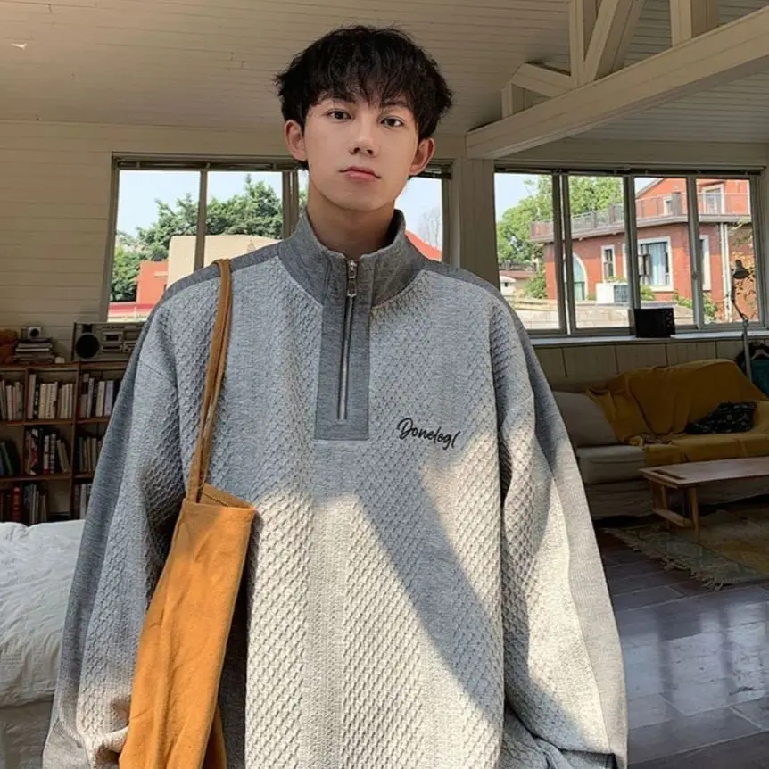 Yasuk Spring Autumn Winter Fashion Man Solid Casual Pullover Men's Loose Slim Knitted Warm Sweater Gentle Print Waffle Grid