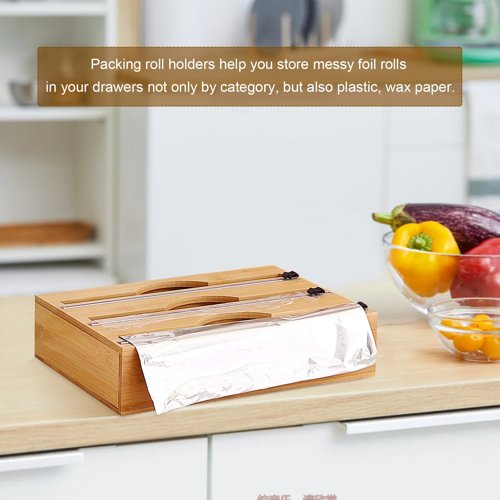 

Kitchen Cling Film Holder Refillable Food Wrap Dispenser Tin Foil Storage Roll Cling Film Organizer With Slid Cutter