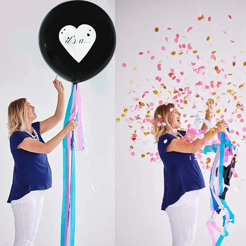 

Gender Reveal 36inch Boy Or Girl Giant Balloon With Blue Pink Confetti Black Balloon For Baby Shower Surprise Party Decor Globos