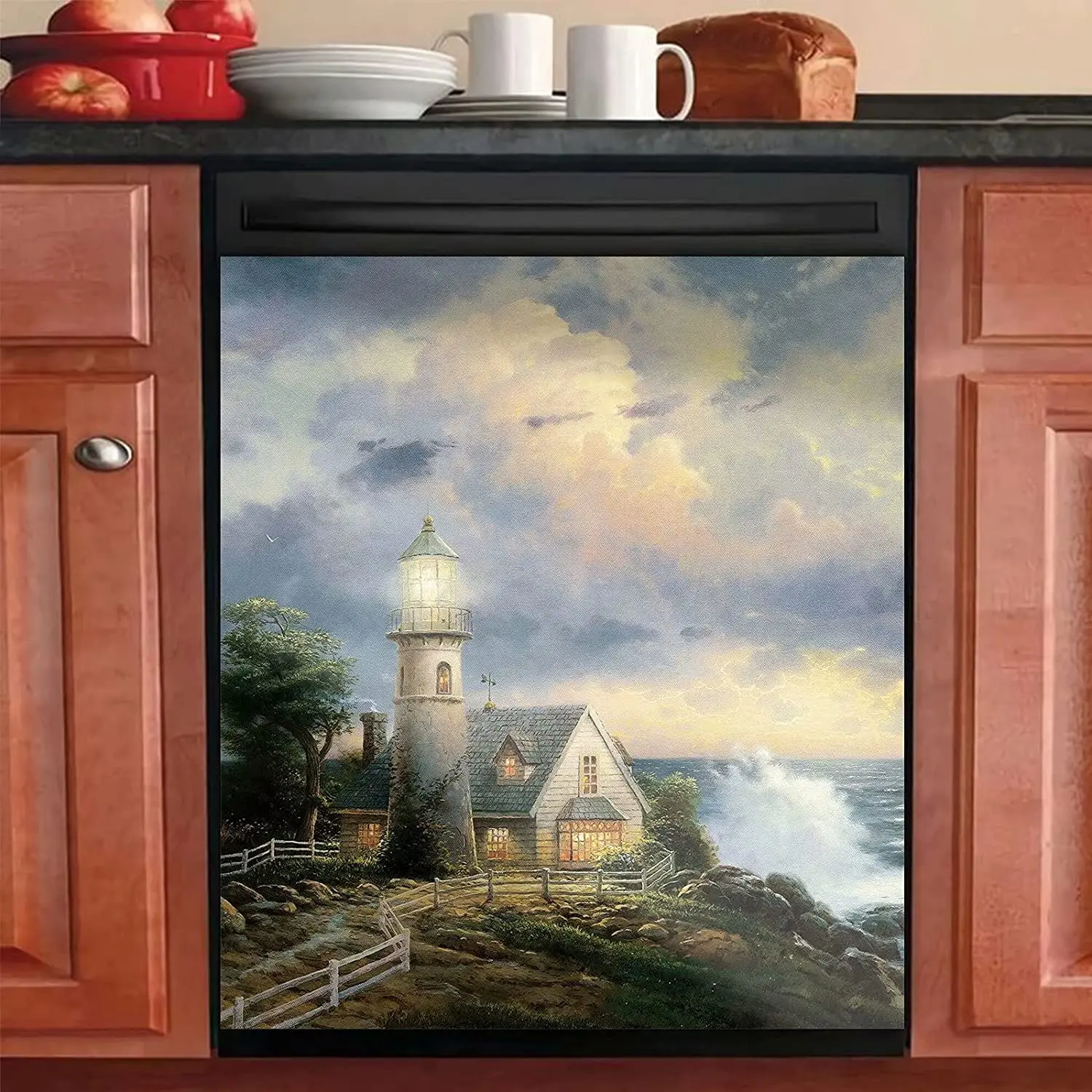 

Dishwasher Magnet Cover Lighthouse Design Dishwasher Sticker Magnetic Decorative for Kitchen,Vinyl Decorative Panel Decal for