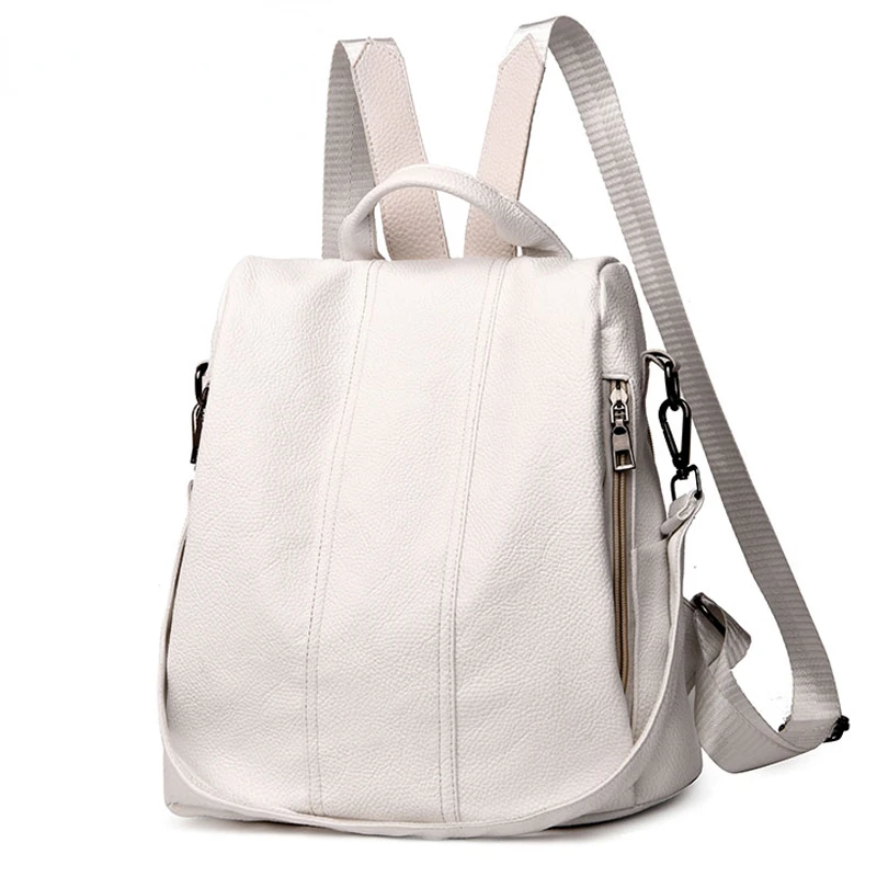 

Summer White Fashion PU Leather Anti-thief Backpack Large Capacity School Bag For Teenager Girls Multifunction Casual Sac A Dos