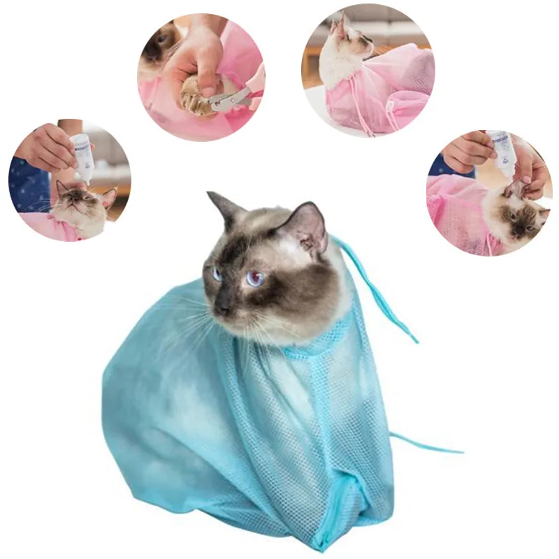 

Сетчатый регулируемый многофункциональный мешок для мытья кошек, сумка для ухода за когтями, с защитой от царапин