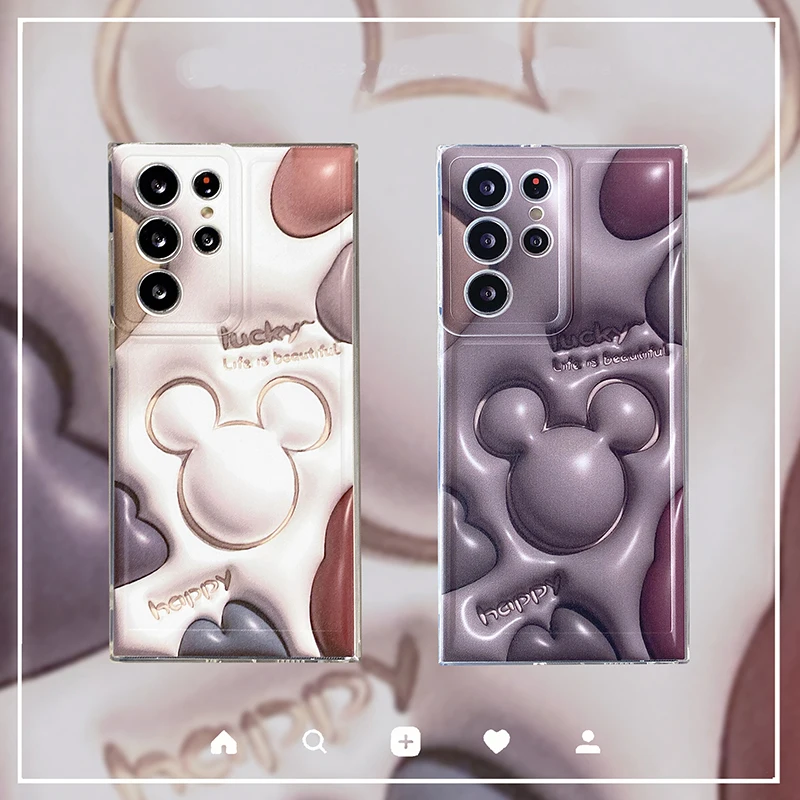 

Disney Mickey Minnie 3D Couple Phone Case for Samsung Galaxy S20 S22 S21 A71 A73 Note 10 20 Ultra FE Plus 4G 5G Anti-fall Cover