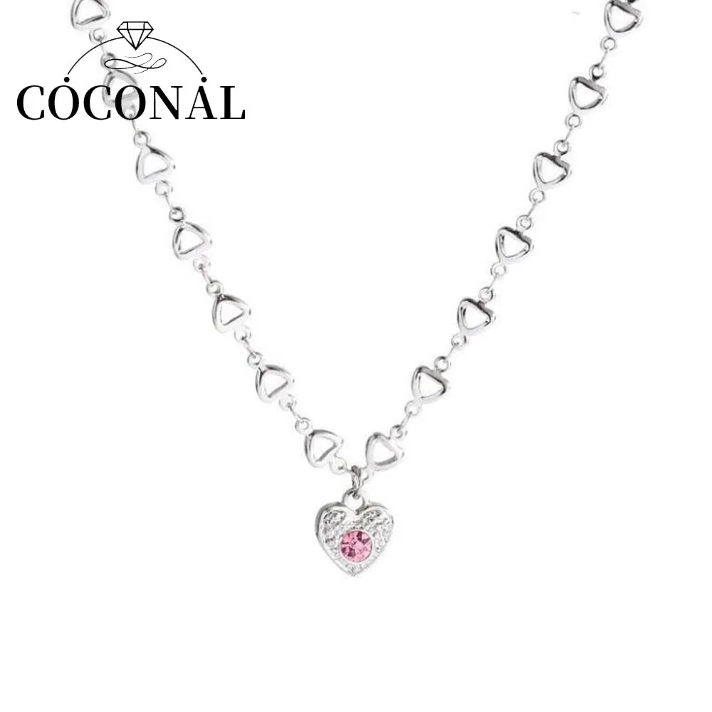 

Coconal Trendy Women Pink Zircon Love Neck Necklace Female Summer Light Luxury Design Clavicle Chain Necklace Jewelry Gift