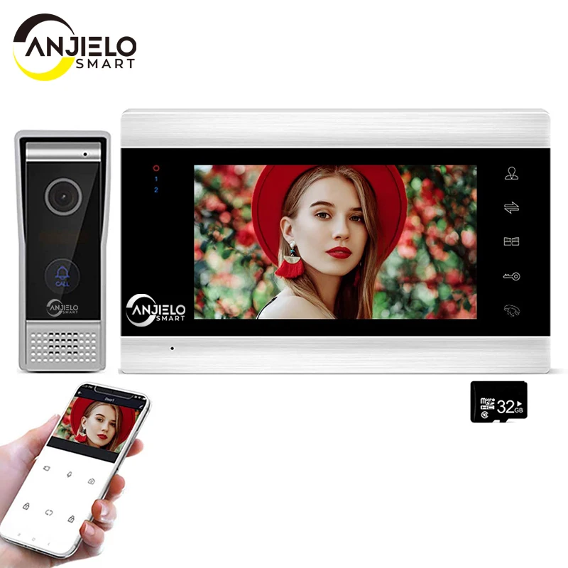 Enlarge Video Intercom System Doorbell with 7 Inch 4 Wire Monitor 720P Doorbell Entry System Function Auto Photo Alarm Night Vision