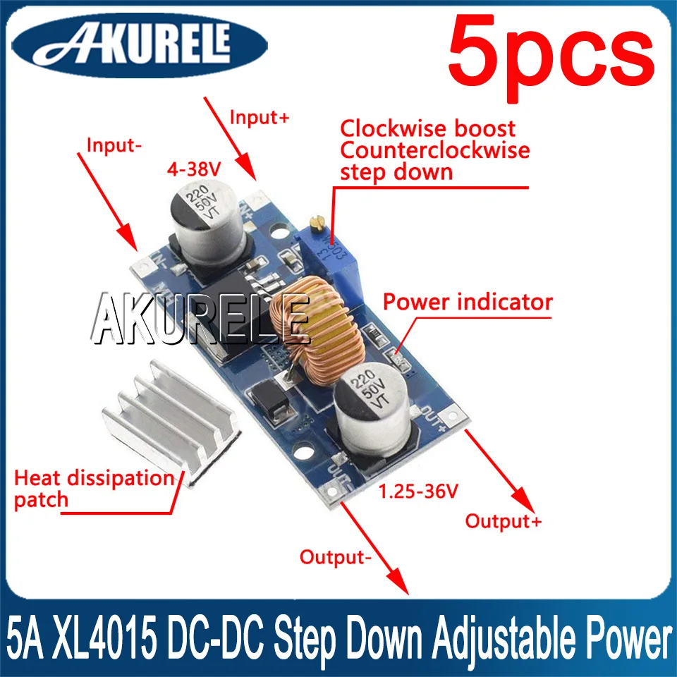 Регулируемый понижающий модуль питания 5A XL4015, от 4-38 в до 1,25-36 в, аналогичное литиевое зарядное устройство 75 Вт, понижающее напряжение 24 В, 12 В, 9 В, 5 В, 3,3 В Регулируемый понижающий модуль питания 5A XL4015, от 4-38 в до 1,25-36 в, аналогичное литиевое зарядное устройство 75 Вт, понижающее напряжение 24 В, 12 В, 9 В, 5 В, 3,3 В