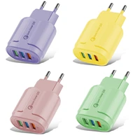 creative macaron color usb charger 3usb charging head 5v2a charger 3 ports european standard american color adapter
