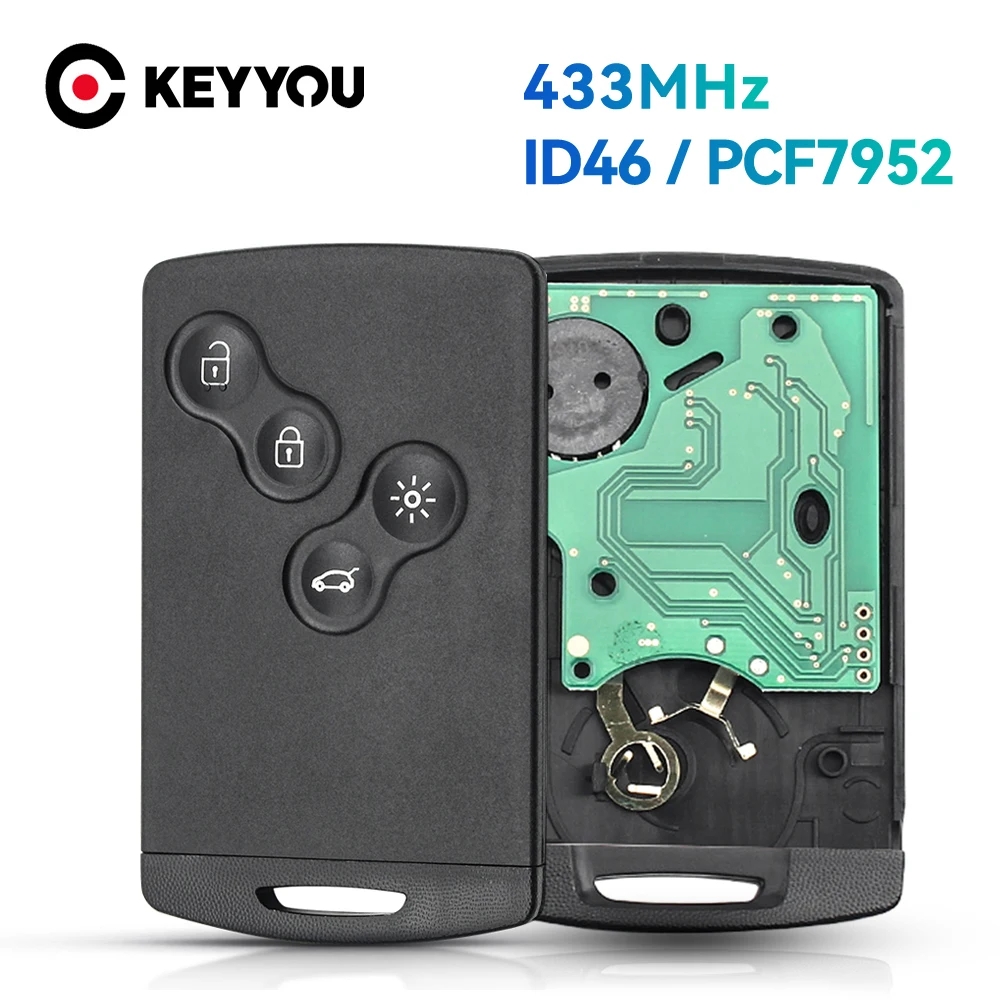 

KEYYOU 4 Button Car Remote Key Card 433Mhz PCF7952 Chip Remote Key for Renault Megane 3 Smart Card 2009 - 2014