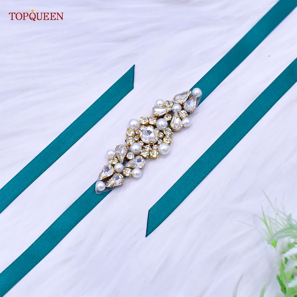 

TOPQUEEN S52 Simple Gold Rhinestone Pearl Belt Bridal Wedding Dress Marriage Accessories Maternity Bridesmaid Party Women Sash