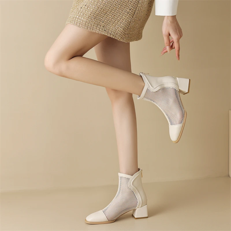 2023 Breathable Women's Boots Summer New Mesh Mid Heel Net Boots High Heels Ins Tide Street Shooting Breathable Women Boots