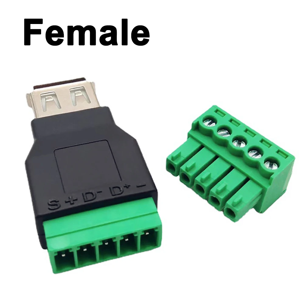 1 шт. USB 2.0 без пайки, USB-папа/гнездо на 5-контактный винтовой разъем USB-разъем с экраном USB2.0, винтовая клеммная вилка