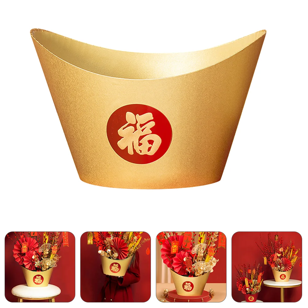 

Chinese Shui Feng Box New Year Ingot Yuan Bao Flower Cookie Pot Basin Treasure Packaging Supplies Cylinder Red Party Candy Eve