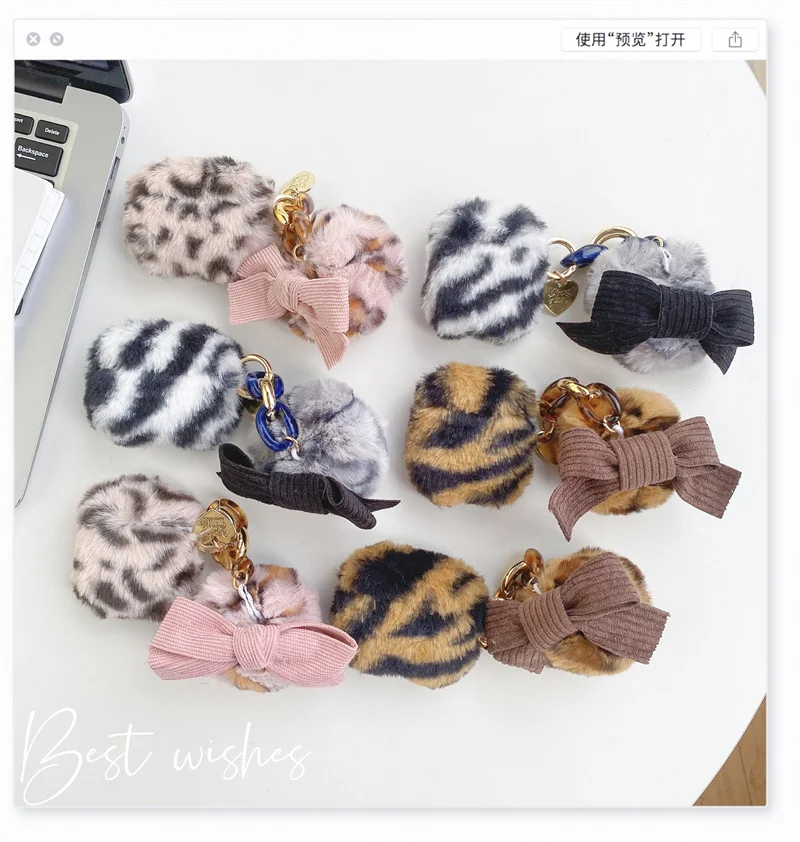 

Зимний теплый крутой леопардовый чехол с бантом для Airpods, чехол для AirPods Pro 2, чехол для Airpods 2, защитный футляр для зарядки Airpods 3, чехол