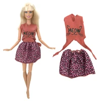 nk official 1 pcs cute pattern clothes for barbie doll summer skirt wear red vest short pants kids playhouse accessories