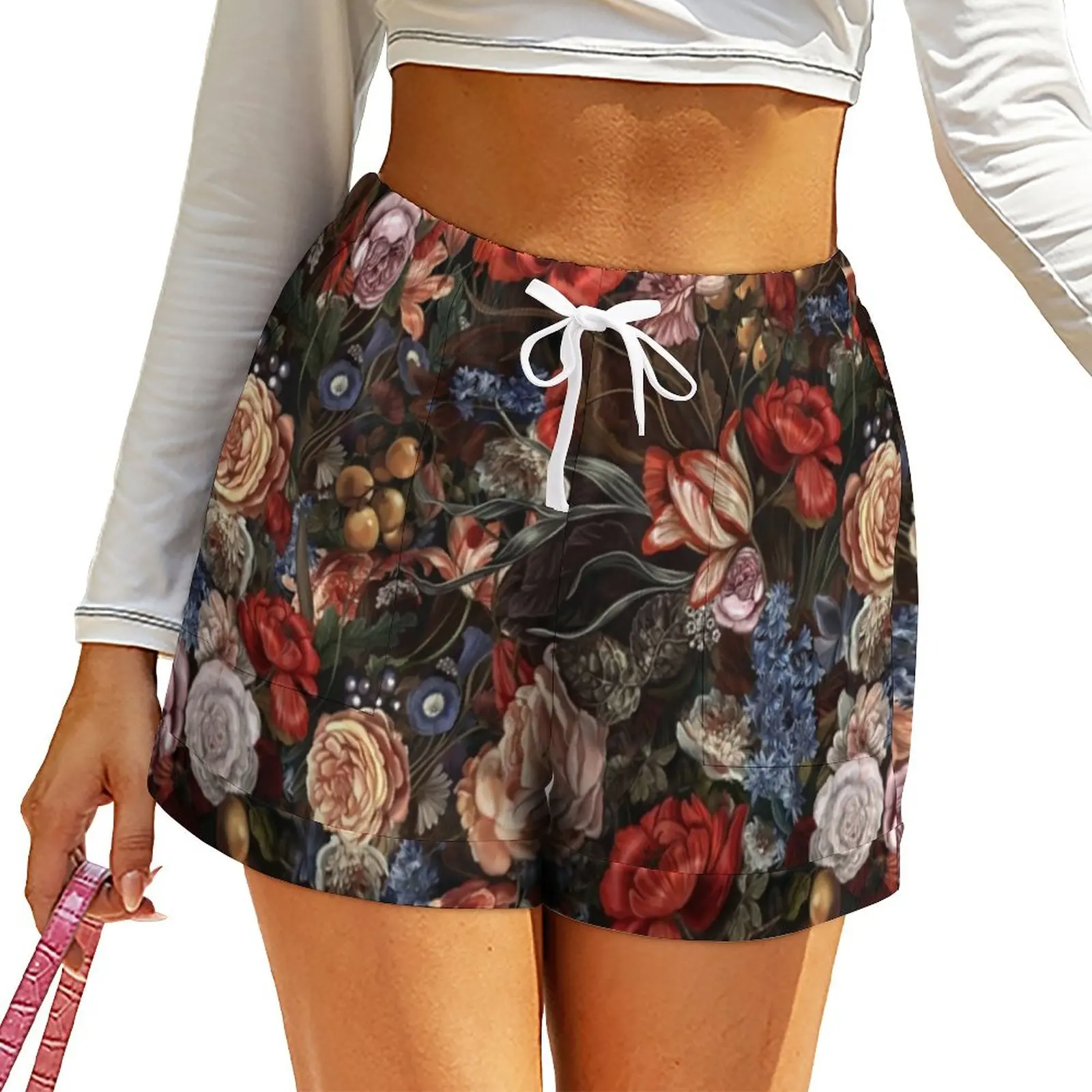

Vintage Baroque Floral Shorts Colorful Flowers Retro Beach Shorts Summer Print Short Pants With Pockets Casual Bottoms Big Size