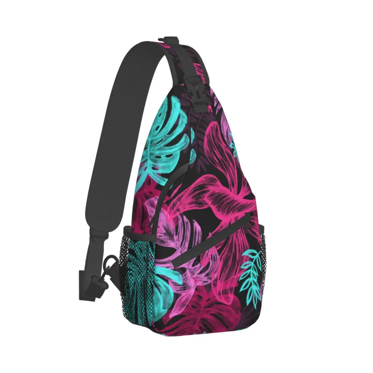 

Tropical Palm Leaves Chest Bags Purple Leaf Print Trekking Shoulder Bag Casual Graphic Design Crossbody Bag Fishing Sling Bags