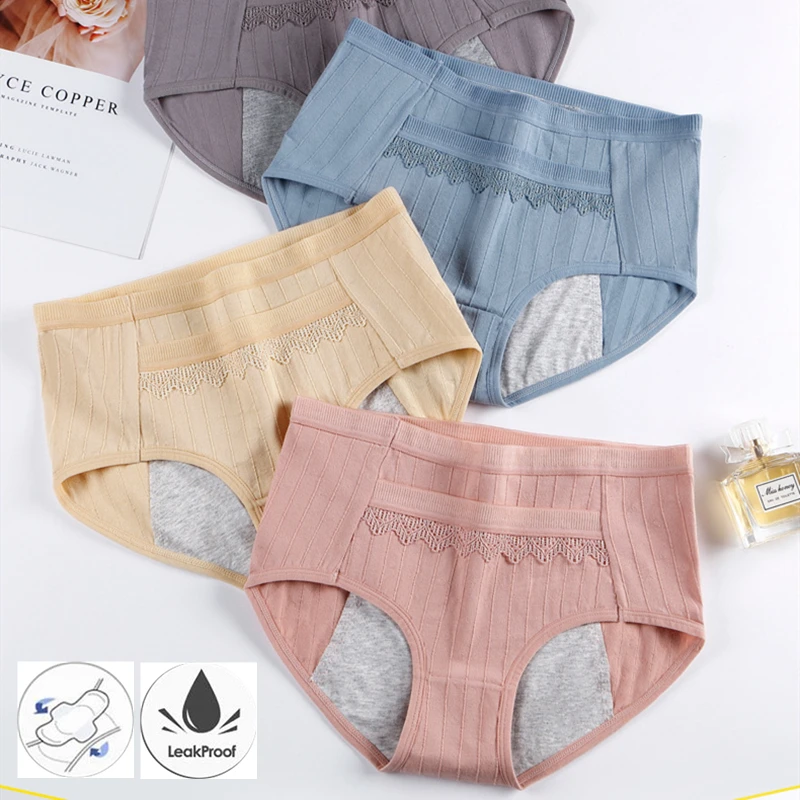 

Хлопковые уютные женские трусики Midriff, теплые непротекаемые физиологические брюки с карманами для менструации, женские трусы большого разм...