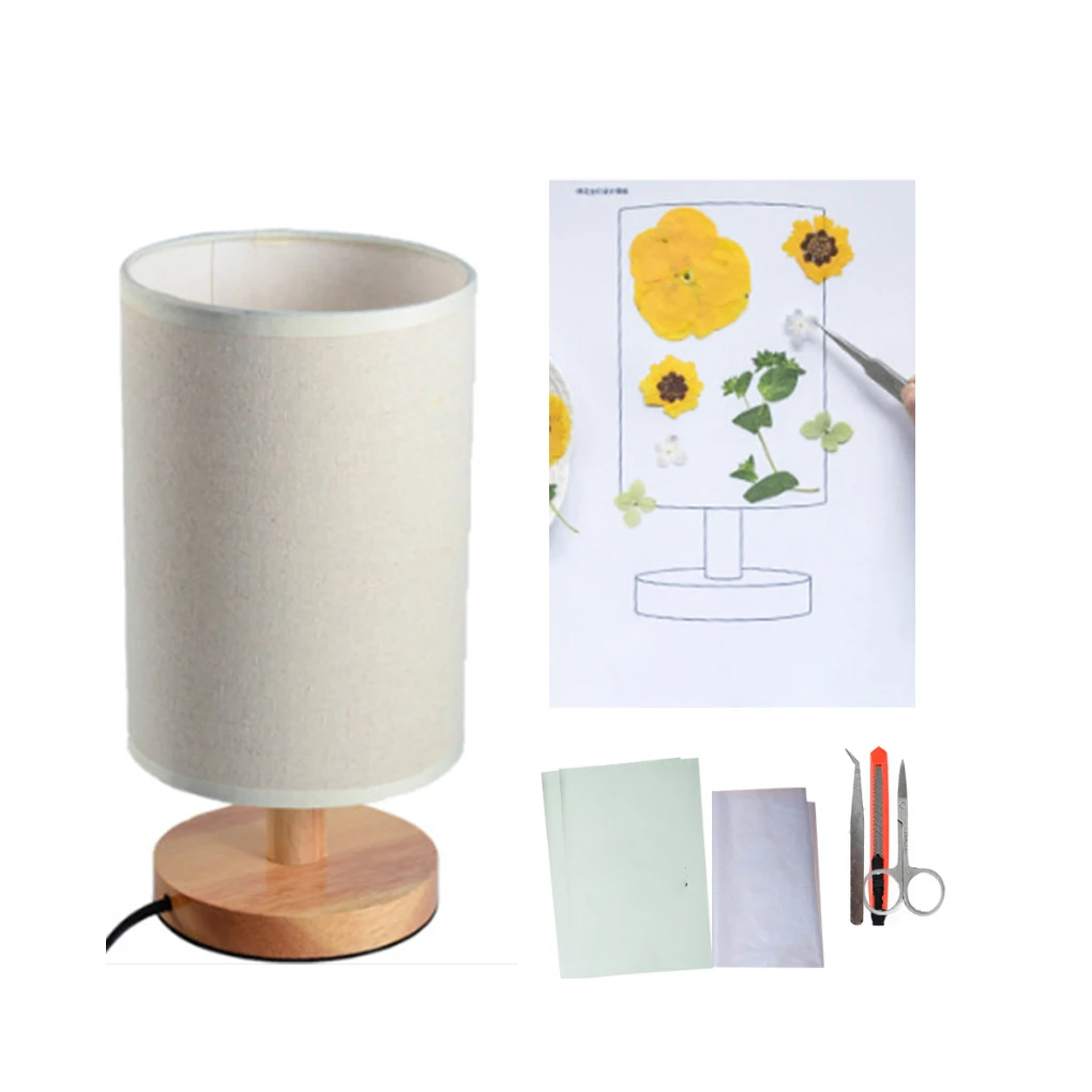 

Table Lamps Nightstand Lights DIY Tables Night Lamp Handmade Plants Material Desk Light with Solid Wood Base Type 5