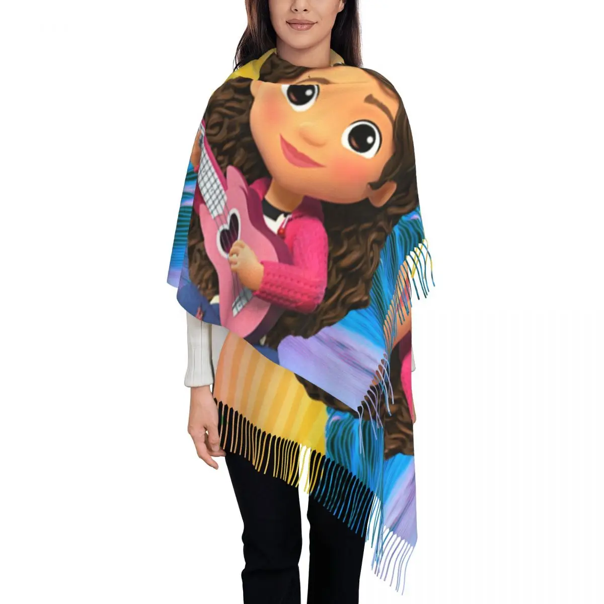 

Gabbys Dollhouse Tassel Scarf Women Soft Cartoon Anime Cat Shawls Wraps Ladies Winter Scarves