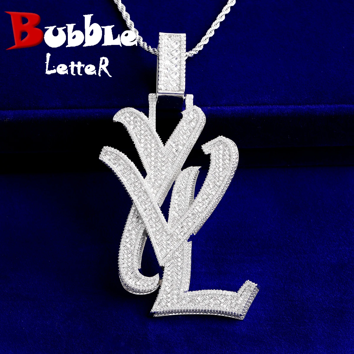 Фото Кулон-буква Bubble Letter Iced Out YVL для мужчин, позолоченный, с кубическим цирконием 5А, в стиле хип-хоп №1