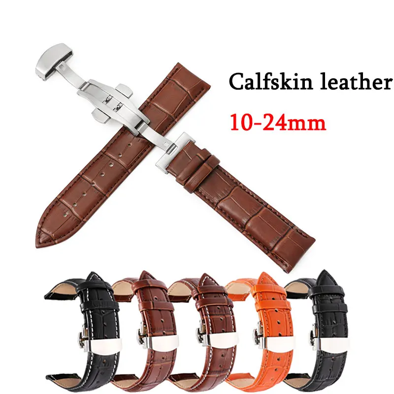 

Calfskin Cow Leather Watch Band 10mm 12mm 13mm 14mm 15mm 16mm 17mm 18mm 19mm 20mm 21mm 22mm 23mm 24mm Straps Butterfly Buckle