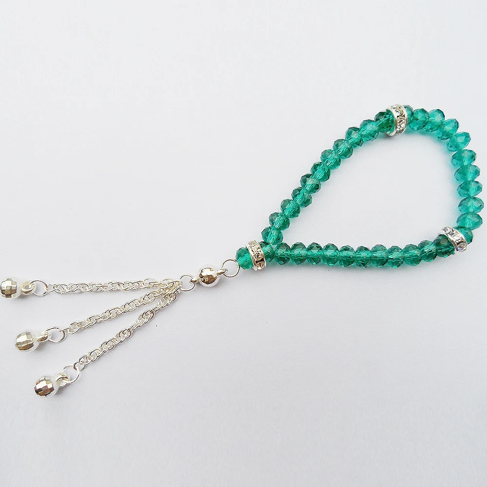 

Aesthetic Malachite Green Crystal Rope Chain Charm Bracelet Femme Religious Tasbih Prayer Glass Beaded Pulseras Mujer Wholesale