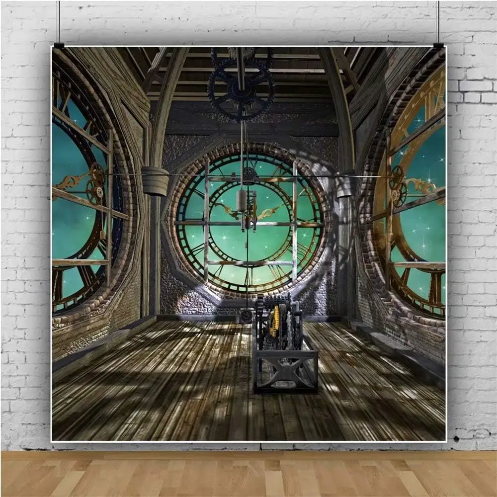 

Antique Photography Backdrop For Gear Wall Clock Men Mechanical Industrial Background Party Decor Vintage Birthday Rusty Iron