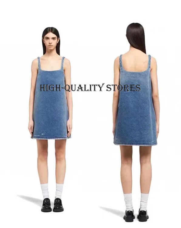 Light blue sexy versatile denim Halter skirt vintage dress straight straight tube loose knee length skirt women beach dress