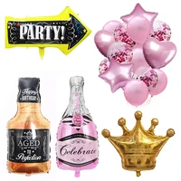whisky bottlechampagne cup balloons 18 30 40 years old happy birthday party decorations kids adult king crownwedding balloon