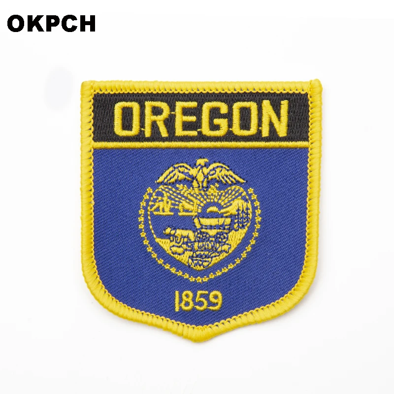 

U.S.A Oregon Flag Shield Shape Iron on Embroidery Patches Saw on Transfer Patches Sewing Applications for Clothes Back Pac