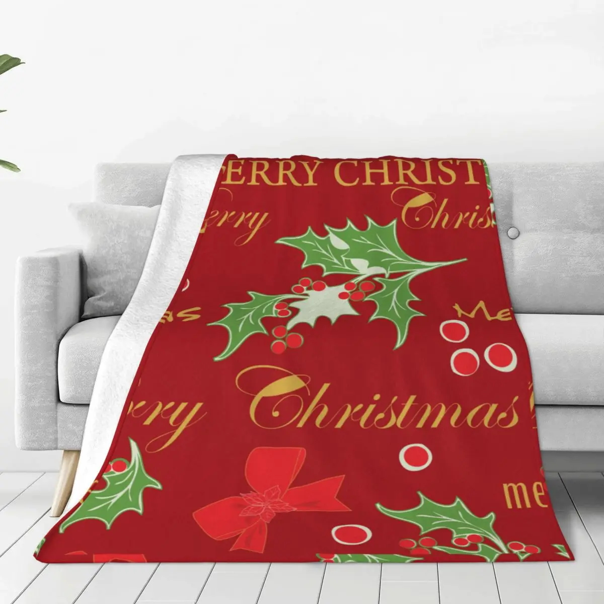 

Merry Christmas Soft Fleece Throw Blanket Warm and Cozy for All Seasons Comfy Microfiber Blanket for Couch Sofa Bed 40"x30"