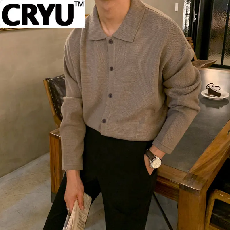 

CRYU men's wear kintted Polo shirts Autumn new single breasted tops loose Korean style casual Lapel outerwear blouse new 9Y4247