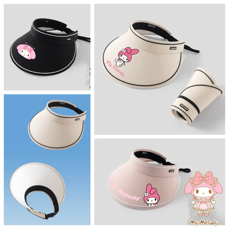 

Kawaii Mymelody Summer Sun Hat Anime Cartoon Doll Print Travel Anti Ultraviolet Hat Boy Girl Foldable Baseball Cap Child Gift