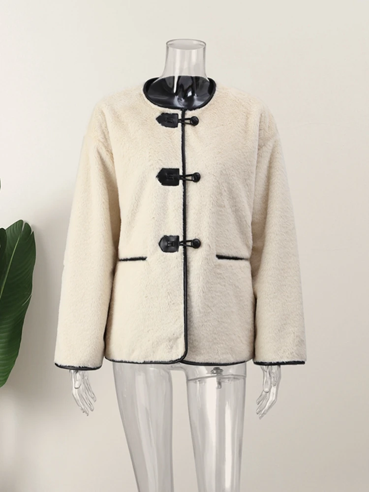 Women Fashion Fleece Jackets Vintage Long Sleeve Button Up Warm Faux Coats 2023 Autumn Winter Female Outerwear Chic Tops