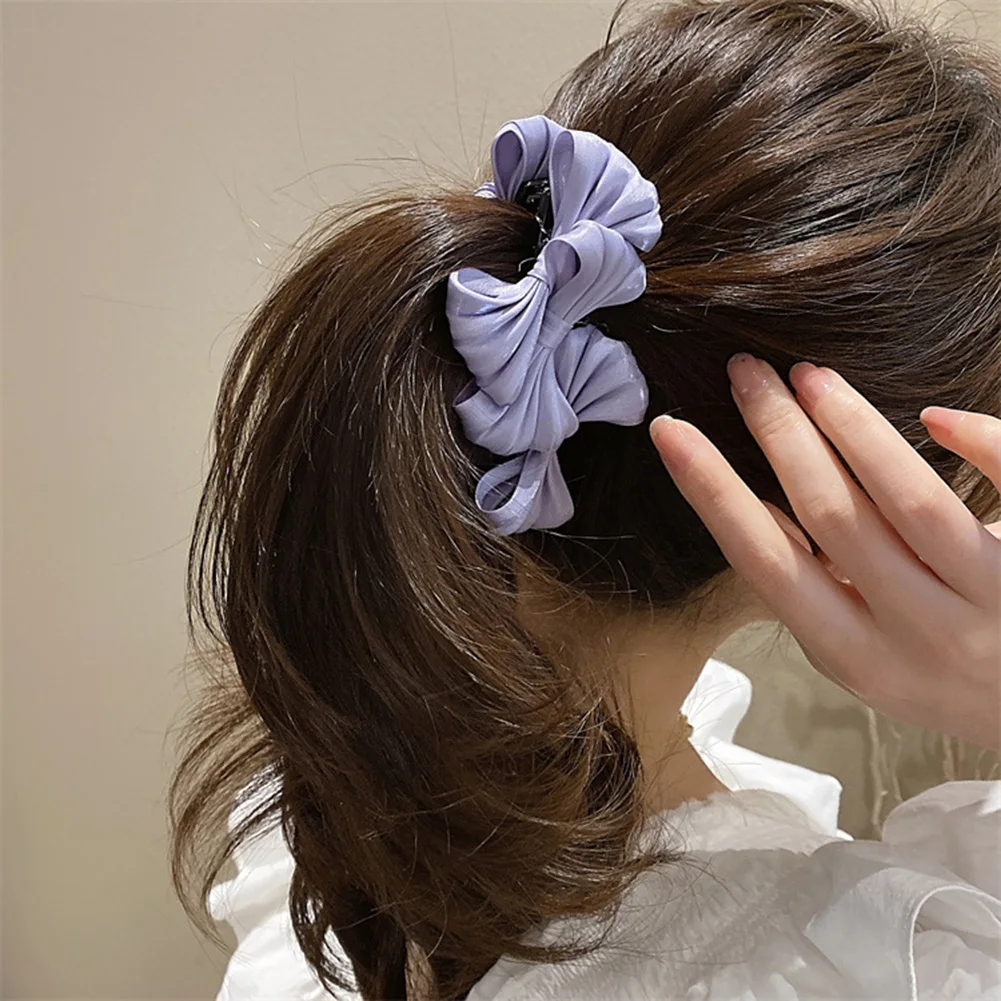 

2022 Korea Three Bow Banana Clip Ponytail Clip New Fashion Solid Vertical Clip Hair Claw Summer Vintage Hair Accessories Sweet