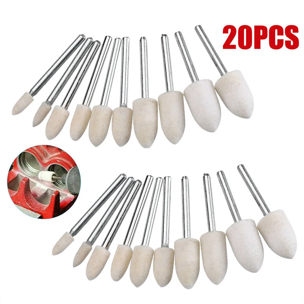 20Pcs Felt Polishing Buffing Pads Wheel Bullet Type Wool Gri