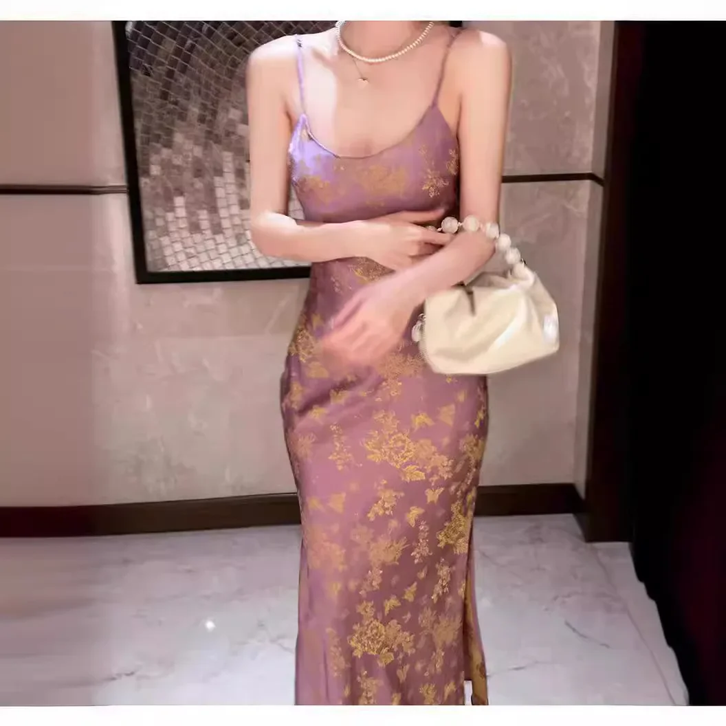 Женское длинное платье в наличии фиолетовое дымчатое китайском стиле с