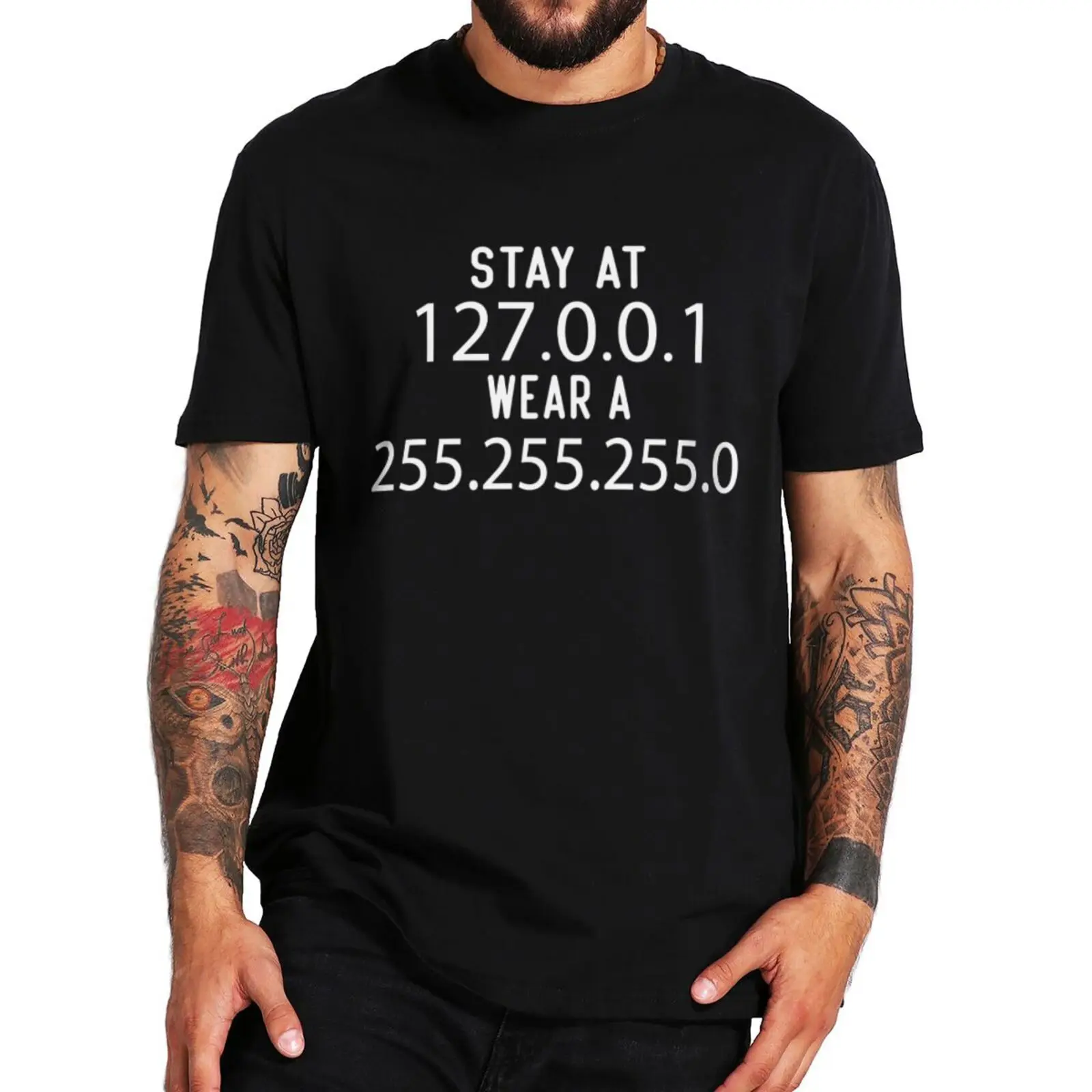 

Stay At Home And Wear Mask T Shirt Funny 127.0.0.1 Code Geek Nerd Gift Short Sleeve EU Size Cotton Unisex Summer T-shirts