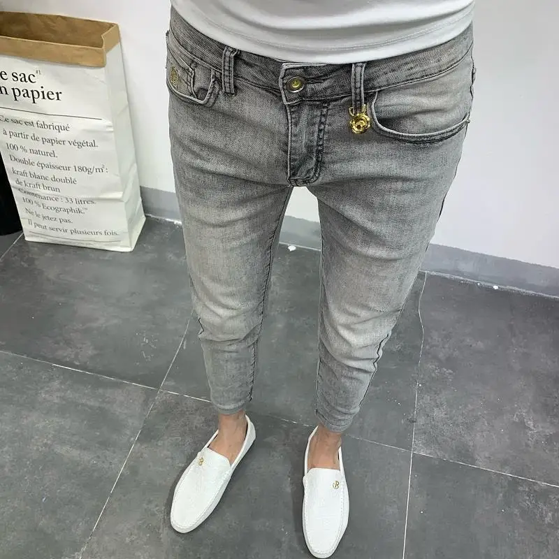 Open-Crotch Pants Gray Jeans Men's 2021 New Autumn Retro Slim Fit Skinny Invisible Zipper Skinny Jeans Men  Bell Bottom Jeans