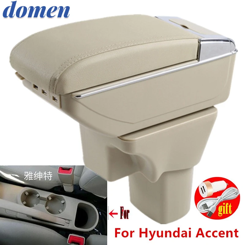 

For Hyundai Accent Armrest Box For Hyundai Accent Verna Car Armrest box Interior parts Storage box with USB LED lights