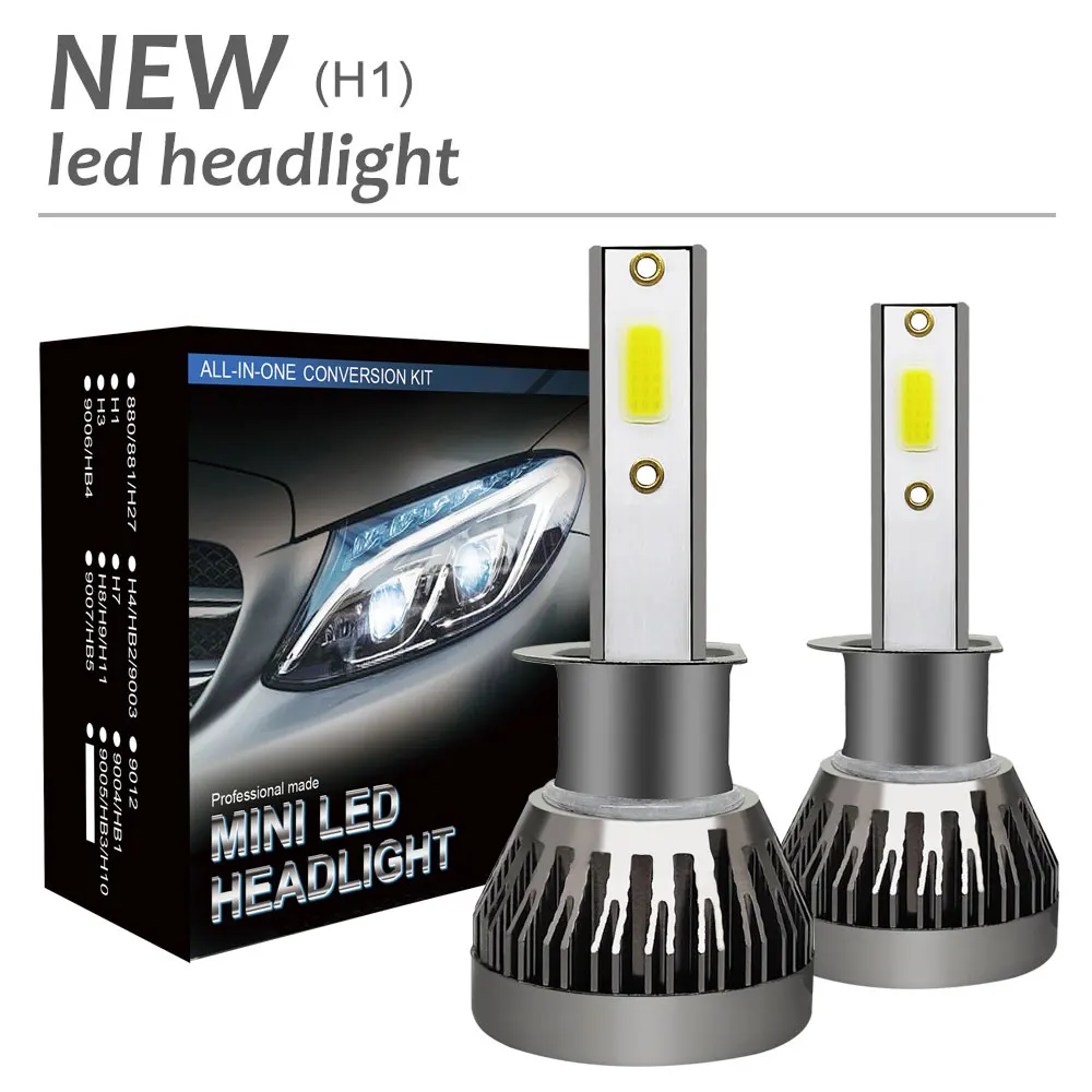 

2pcs/lot Car Headlight Bulbs H1 120W 12000LM 6000K LED Car Headlight Kit Automobile Fog Lamp Hi or Lo Light Bulbs Car Headlight