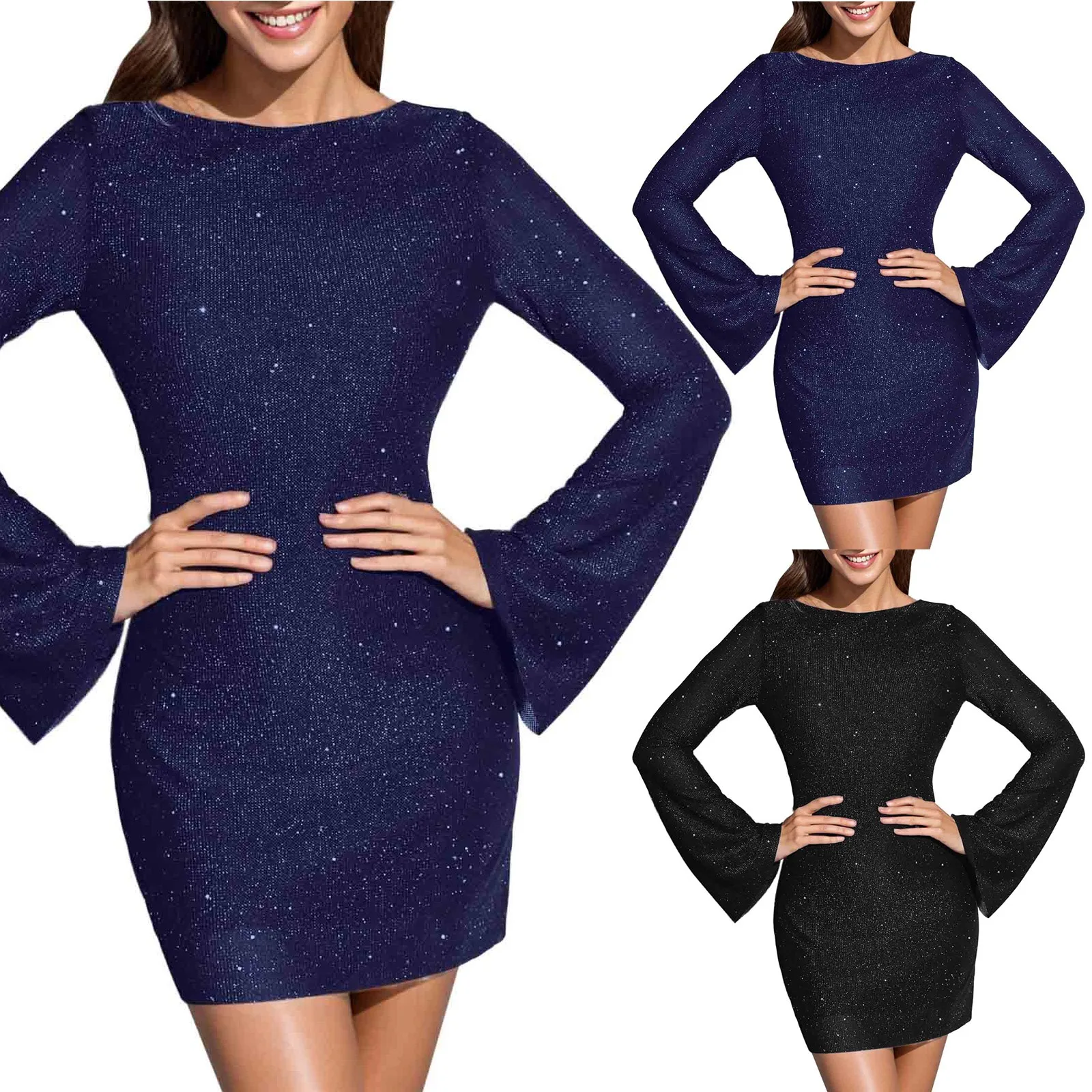 

Women's Sparkly Sequin Backless Tie Mini Dress Long Sleeve Glitter Bodycon Party Club Dresses Elegant Dress For Ladies