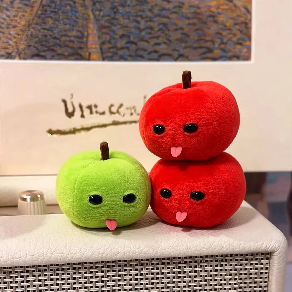 Фото 2 шт. Плюшевая кукла-яблоко с вываливающимся языком, абстрактная забавная зеленая и красная плюшевая подвеска-яблоко, брелок для ключей, аксессуар, подарок на день рождения другу №4