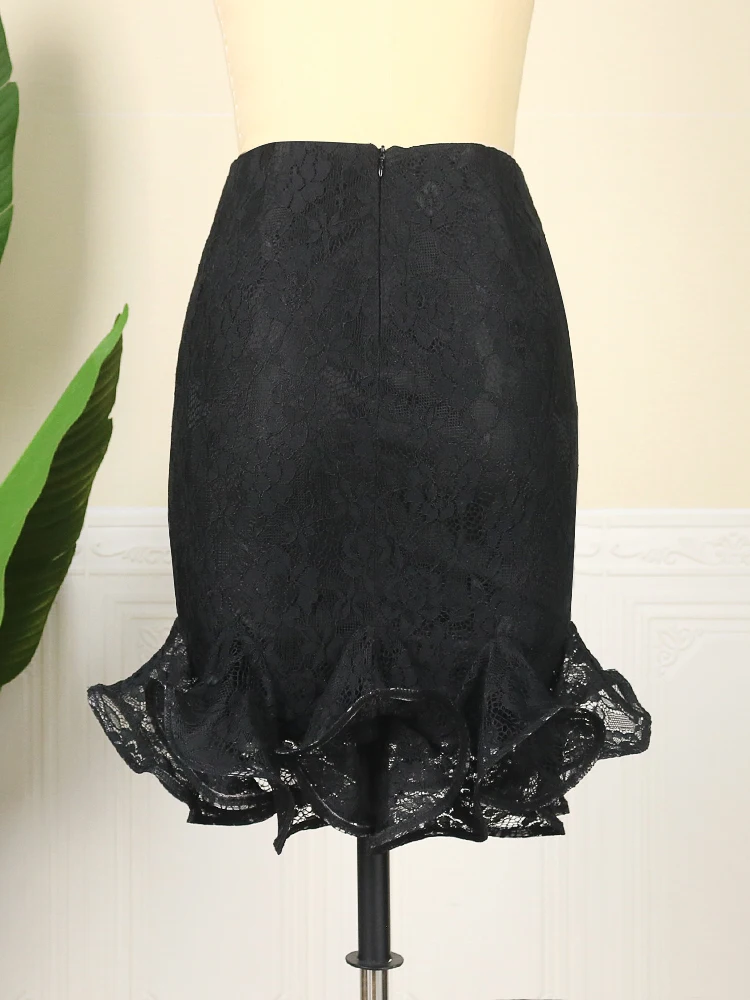 Black Lace Skirts Plus Size 3XL 4XL High Waist Women Ruffles Evening Birthday Cocktail Party Outfits for Ladies 2022 Summer New